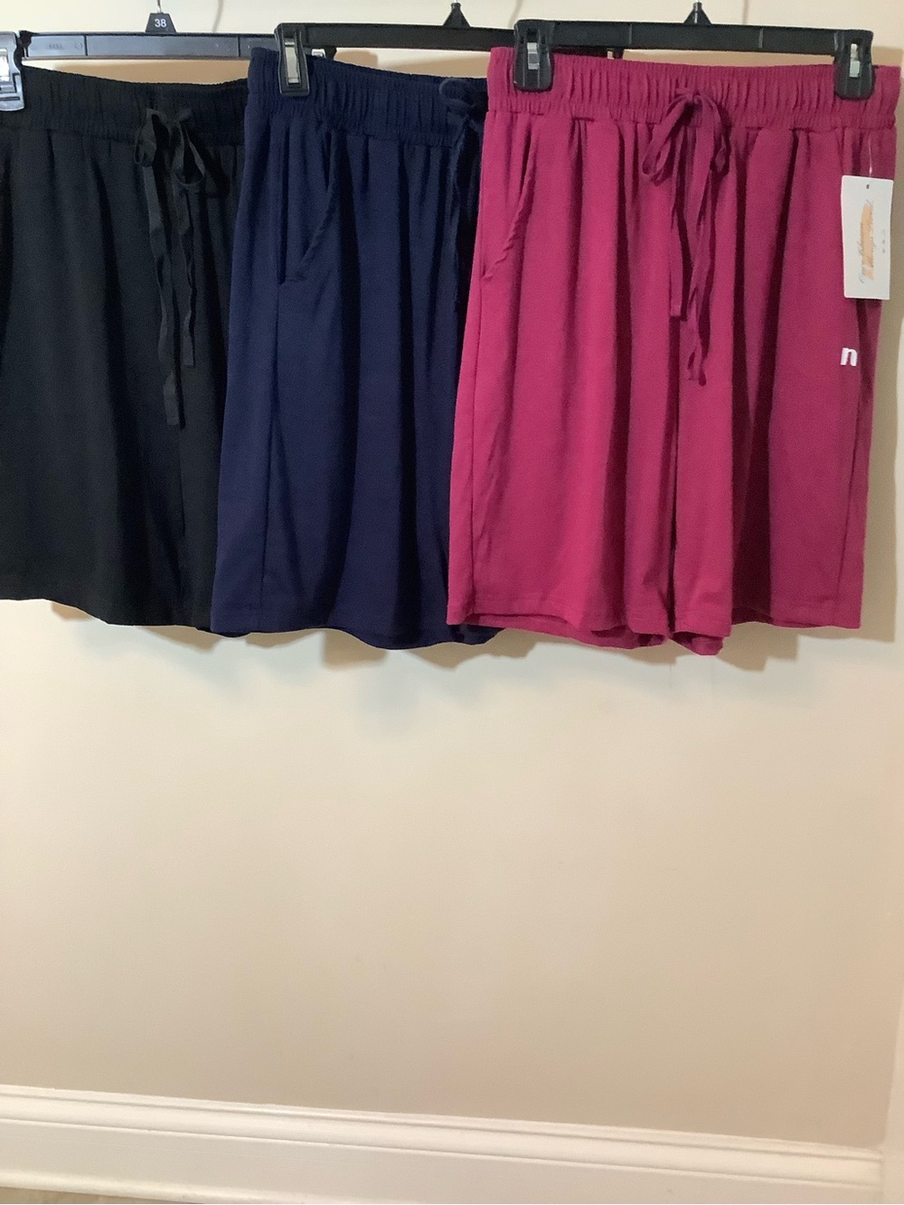 High Waist Drawstring Shorts - Pink, Navy and Black, 3 Pair included.